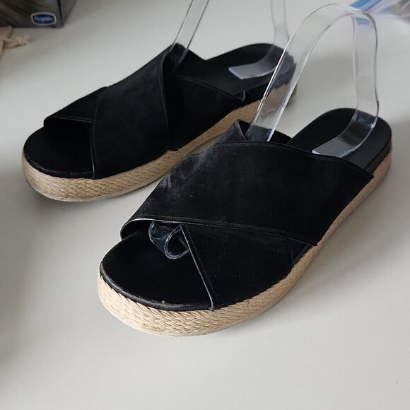 VINCE | Villaire Crisscross Suede Espadrille Slide Sandals Black Sz 10M - Picture 2 of 6
